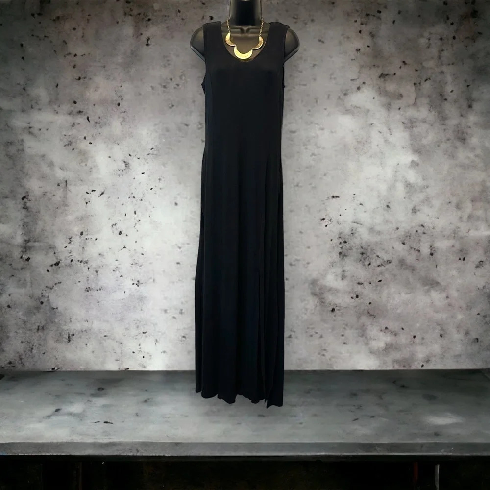 Venus‎ black maxi dress high side slits size small